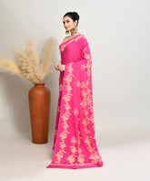 Hot Pink Pure Light and Breezy Dabu Discharge Handblock Printed Premium Cotton Saree